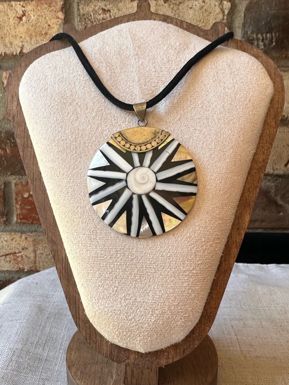 Artisan Sterling Silver 925 Large Mosaic Shell Statement Pendant Necklace